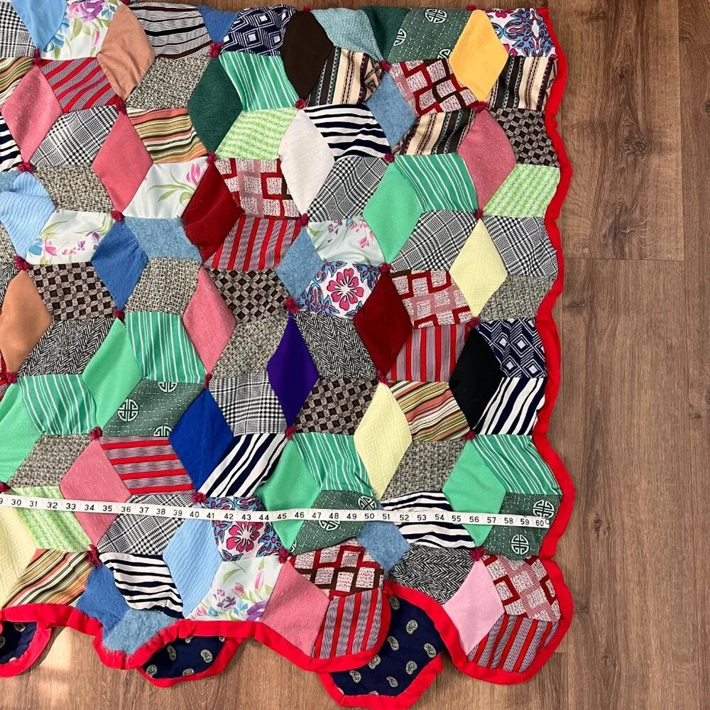 Vintage New England Wool Cube Crazy Quilt 84